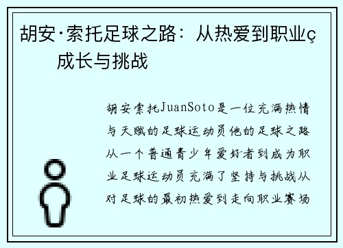 胡安·索托足球之路：从热爱到职业的成长与挑战